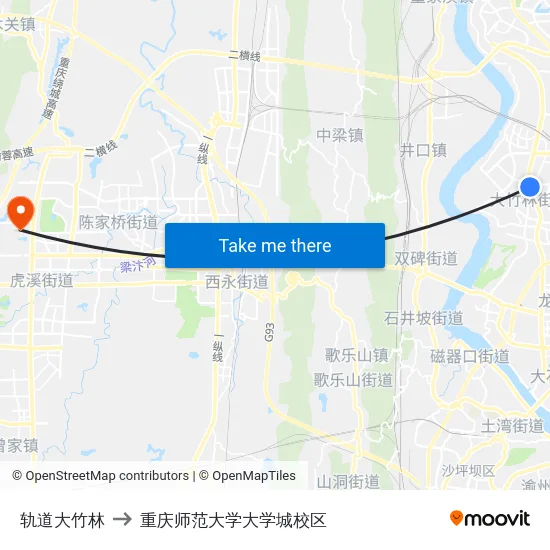 轨道大竹林 to 重庆师范大学大学城校区 map