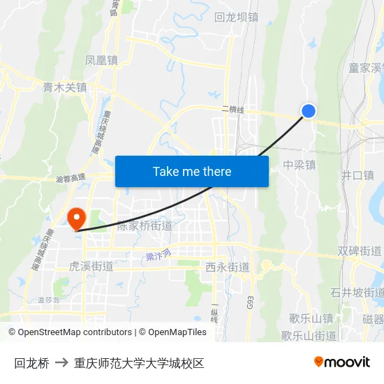 回龙桥 to 重庆师范大学大学城校区 map
