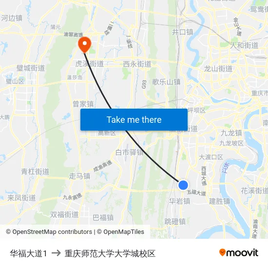 华福大道1 to 重庆师范大学大学城校区 map