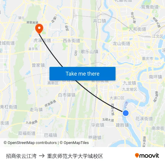 招商依云江湾 to 重庆师范大学大学城校区 map