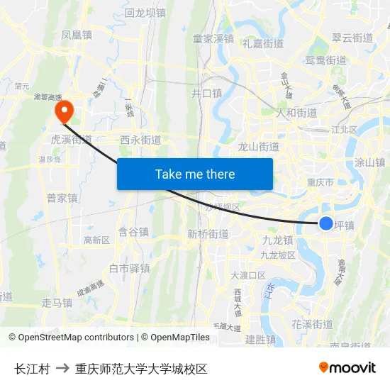 长江村 to 重庆师范大学大学城校区 map