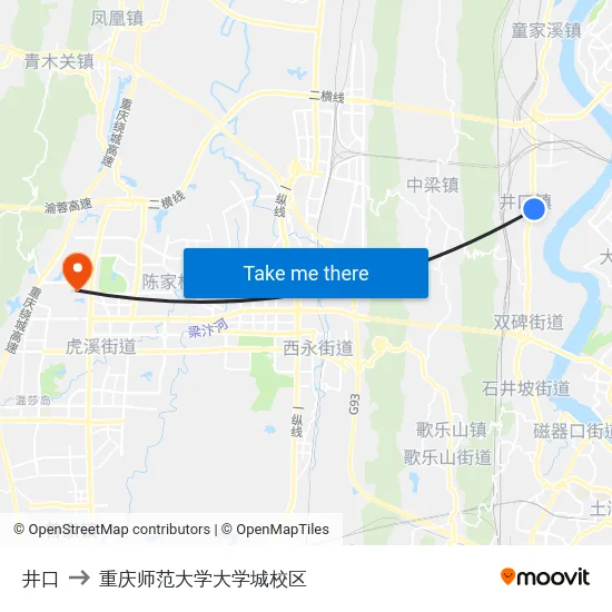 井口 to 重庆师范大学大学城校区 map