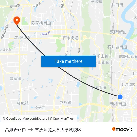 高滩岩正街 to 重庆师范大学大学城校区 map