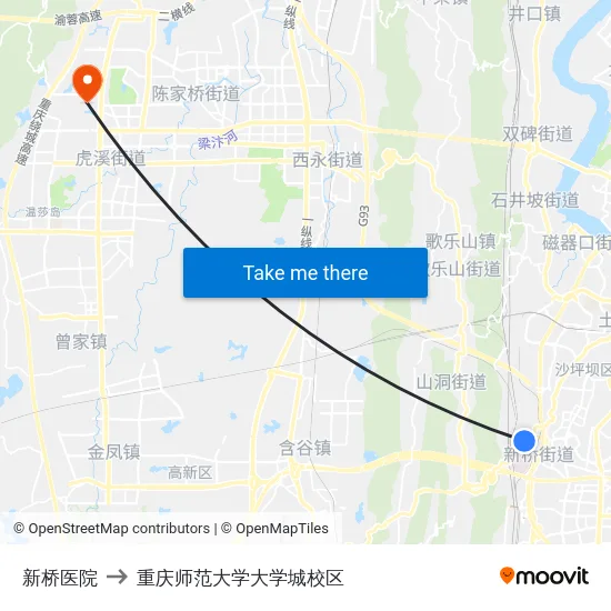新桥医院 to 重庆师范大学大学城校区 map
