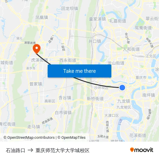 石油路口 to 重庆师范大学大学城校区 map