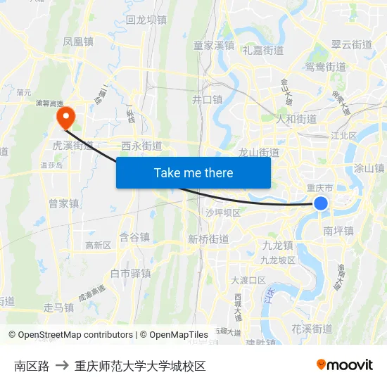 南区路 to 重庆师范大学大学城校区 map