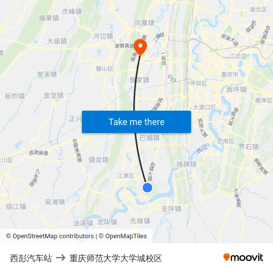 西彭汽车站 to 重庆师范大学大学城校区 map