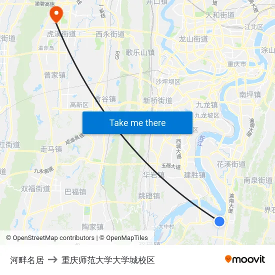 河畔名居 to 重庆师范大学大学城校区 map