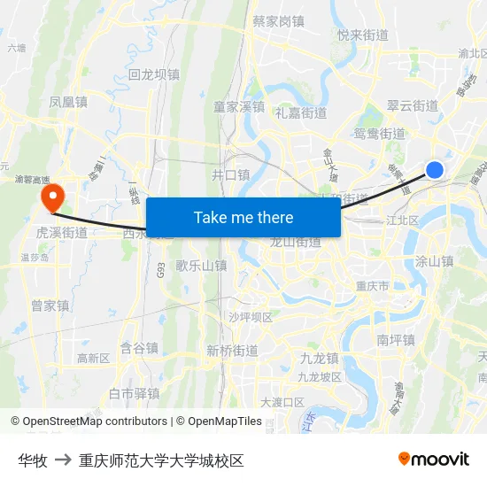 华牧 to 重庆师范大学大学城校区 map