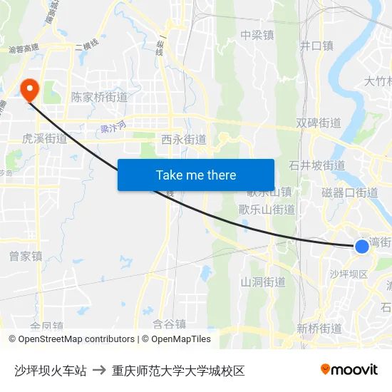 沙坪坝火车站 to 重庆师范大学大学城校区 map