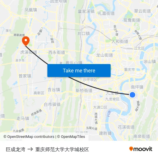巨成龙湾 to 重庆师范大学大学城校区 map