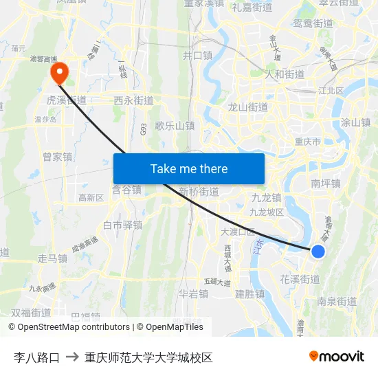 李八路口 to 重庆师范大学大学城校区 map