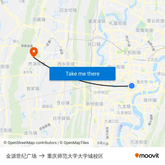 金源世纪广场 to 重庆师范大学大学城校区 map