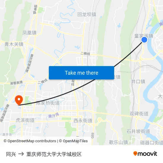 同兴 to 重庆师范大学大学城校区 map