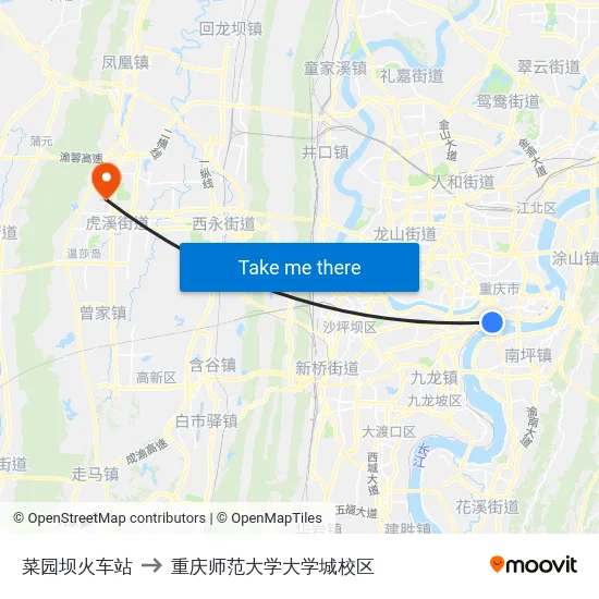 菜园坝火车站 to 重庆师范大学大学城校区 map
