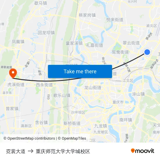 霓裳大道 to 重庆师范大学大学城校区 map