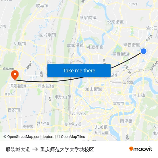 服装城大道 to 重庆师范大学大学城校区 map