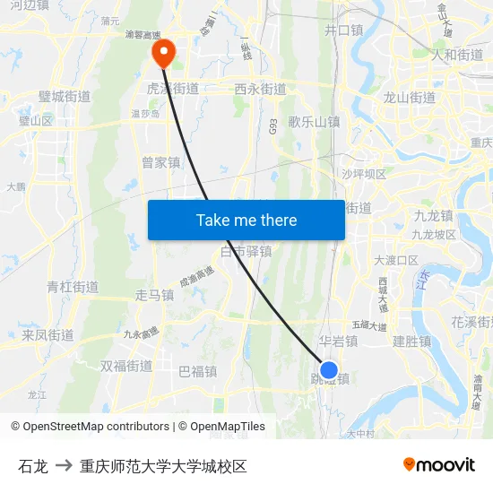 石龙 to 重庆师范大学大学城校区 map