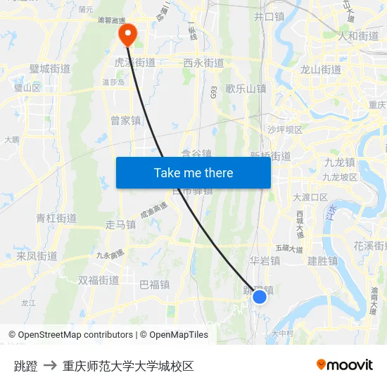 跳蹬 to 重庆师范大学大学城校区 map