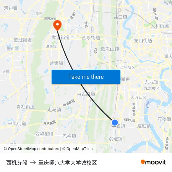 西机务段 to 重庆师范大学大学城校区 map