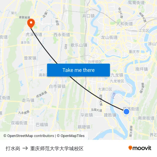 打水岗 to 重庆师范大学大学城校区 map