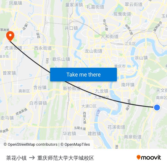 茶花小镇 to 重庆师范大学大学城校区 map