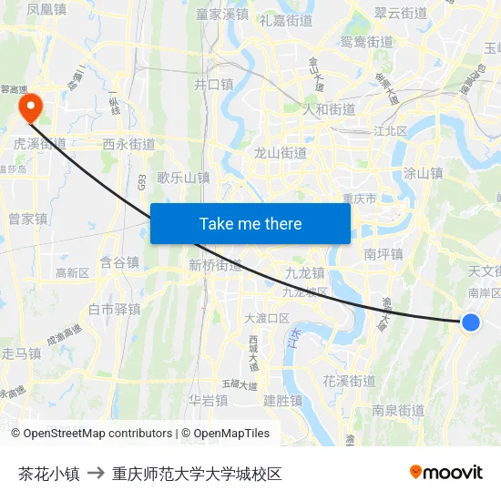 茶花小镇 to 重庆师范大学大学城校区 map