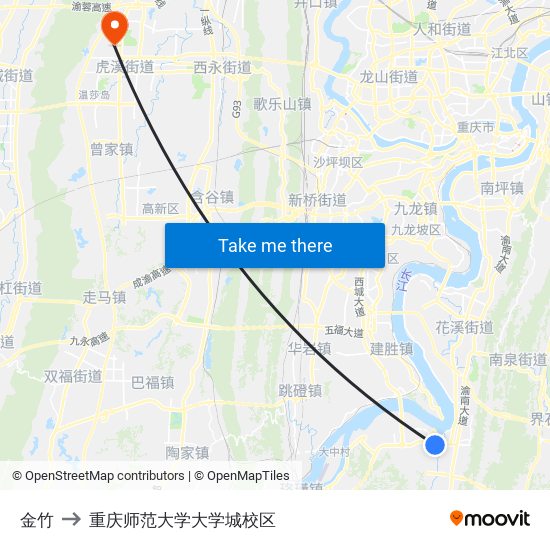 金竹 to 重庆师范大学大学城校区 map