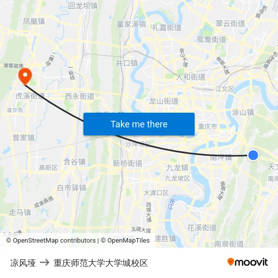 凉风垭 to 重庆师范大学大学城校区 map
