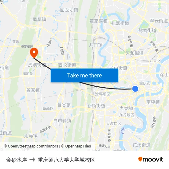 金砂水岸 to 重庆师范大学大学城校区 map