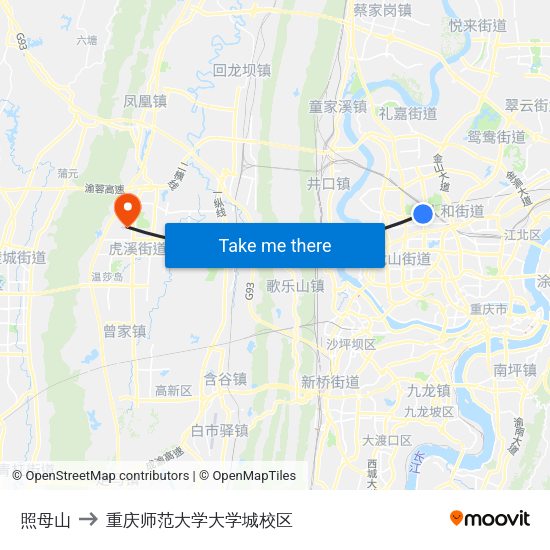 照母山 to 重庆师范大学大学城校区 map