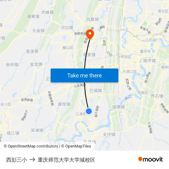 西彭三小 to 重庆师范大学大学城校区 map