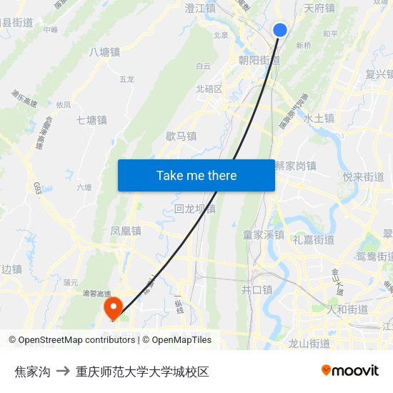 焦家沟 to 重庆师范大学大学城校区 map
