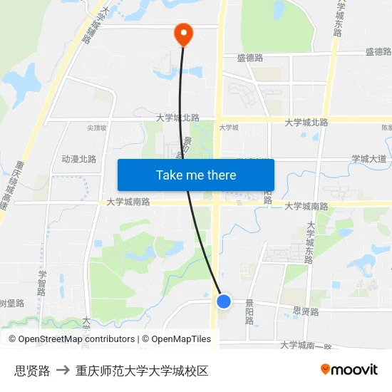 思贤路 to 重庆师范大学大学城校区 map