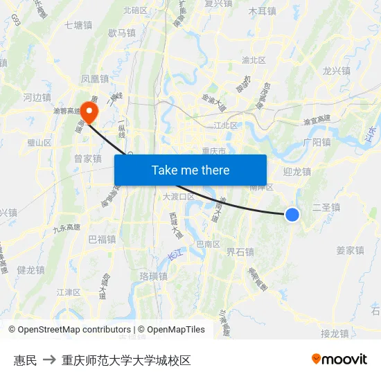 惠民 to 重庆师范大学大学城校区 map