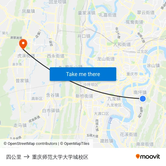 四公里 to 重庆师范大学大学城校区 map