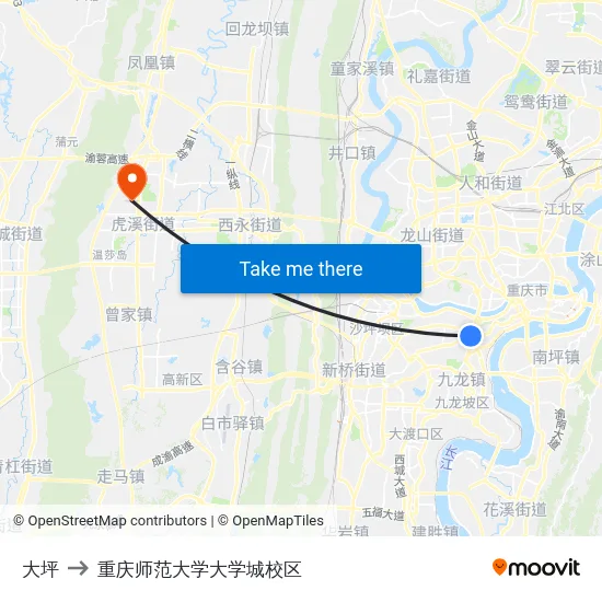 大坪 to 重庆师范大学大学城校区 map