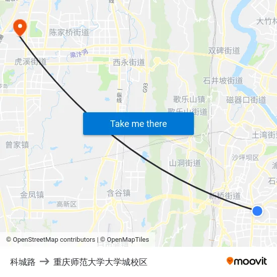 科城路 to 重庆师范大学大学城校区 map