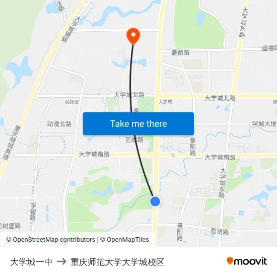 大学城一中 to 重庆师范大学大学城校区 map