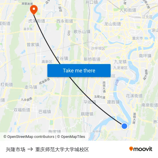 兴隆市场 to 重庆师范大学大学城校区 map