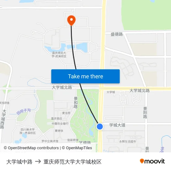 大学城中路 to 重庆师范大学大学城校区 map