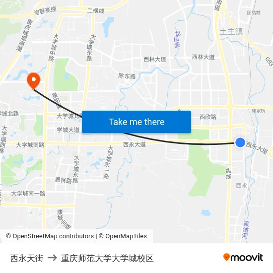 西永天街 to 重庆师范大学大学城校区 map