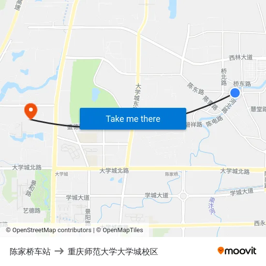 陈家桥车站 to 重庆师范大学大学城校区 map