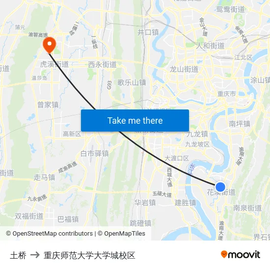 土桥 to 重庆师范大学大学城校区 map