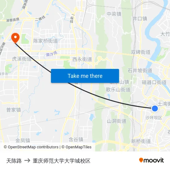 天陈路 to 重庆师范大学大学城校区 map