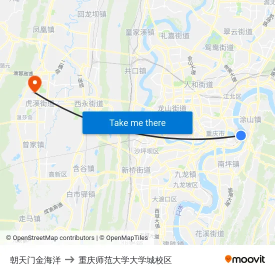 朝天门金海洋 to 重庆师范大学大学城校区 map