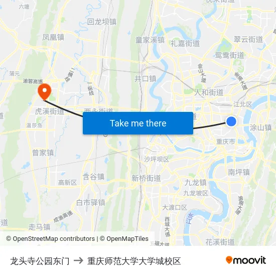 龙头寺公园东门 to 重庆师范大学大学城校区 map