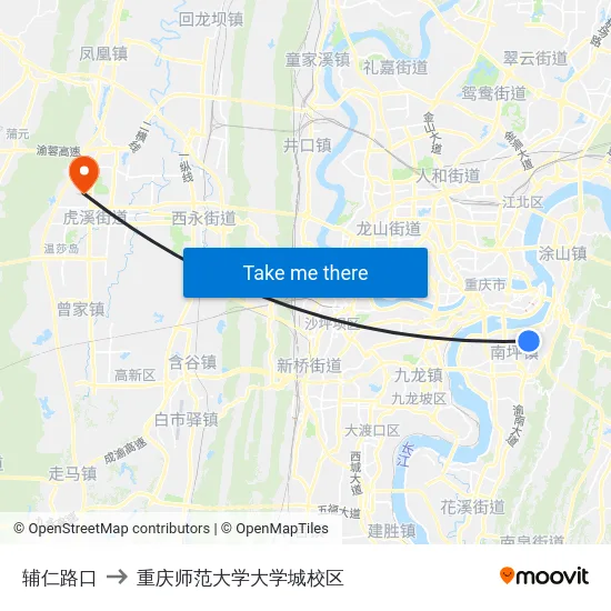 辅仁路口 to 重庆师范大学大学城校区 map