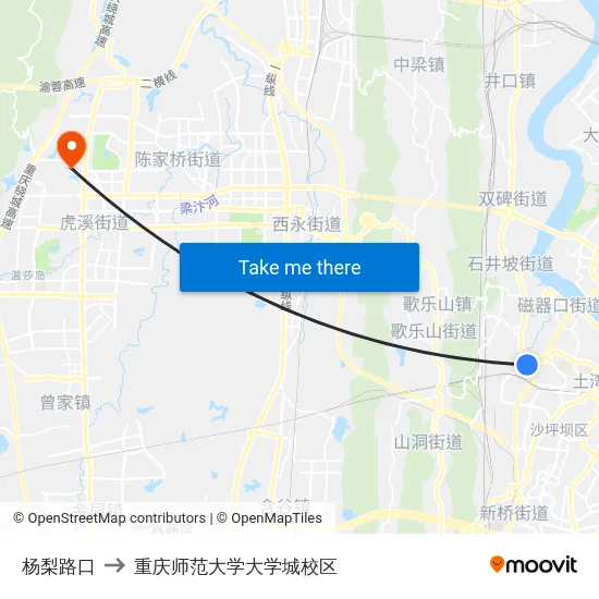 杨梨路口 to 重庆师范大学大学城校区 map