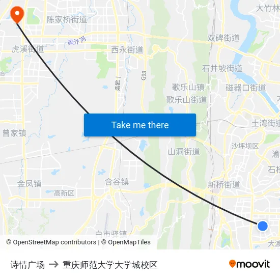 诗情广场 to 重庆师范大学大学城校区 map